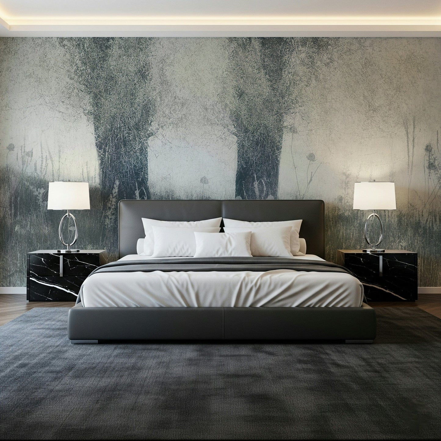 A tranquil misty arbor wall mural for your decor.