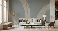 A peaceful modern abstract mural on decorative wallpaper.