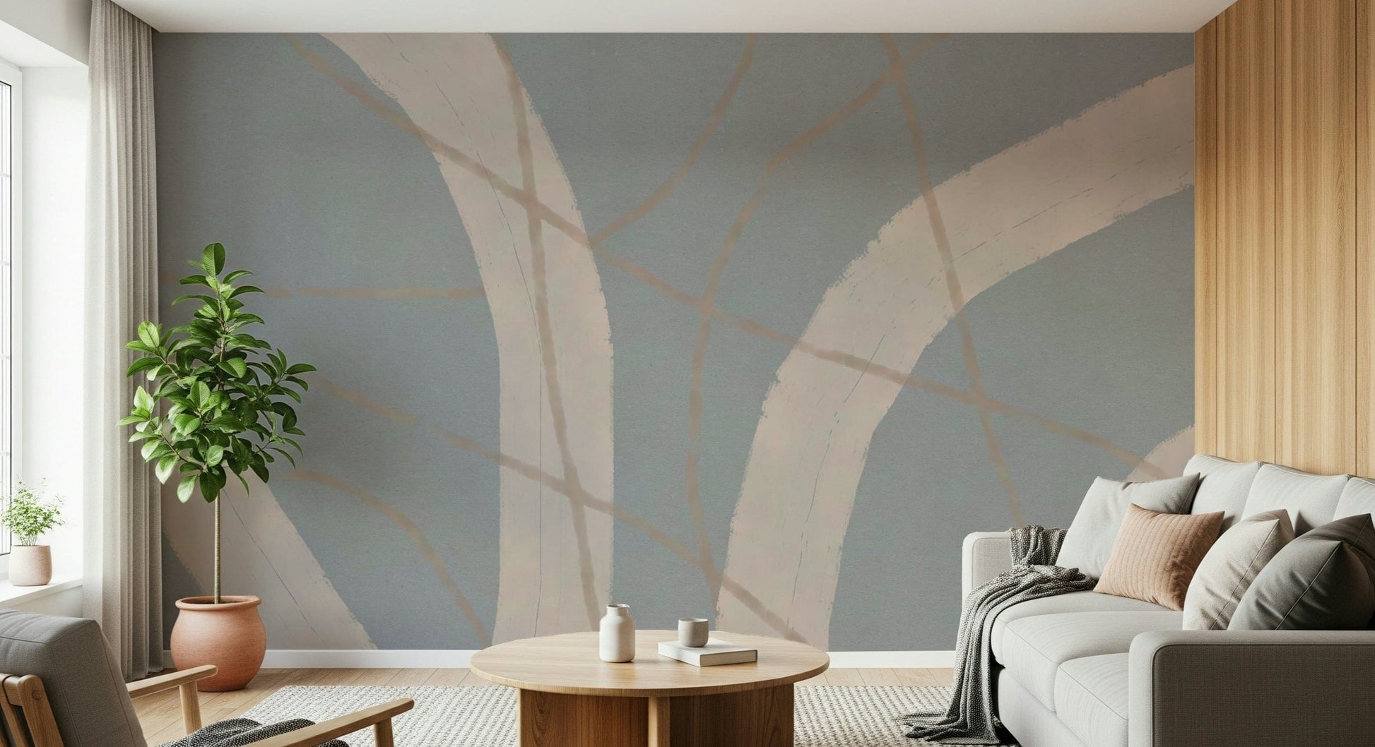 A contemplative gentle design wallpaper mural for a feature wall.