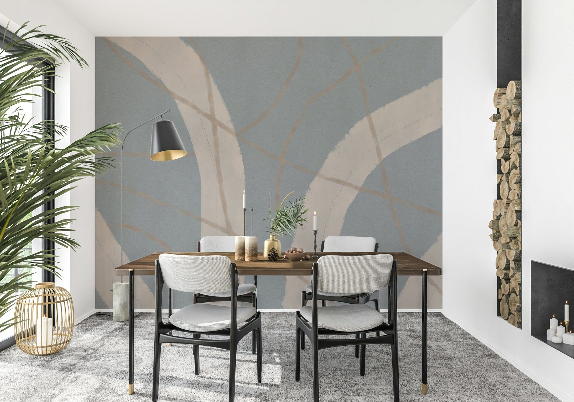 An artistic soft focus mural on minimalist wallpaper.