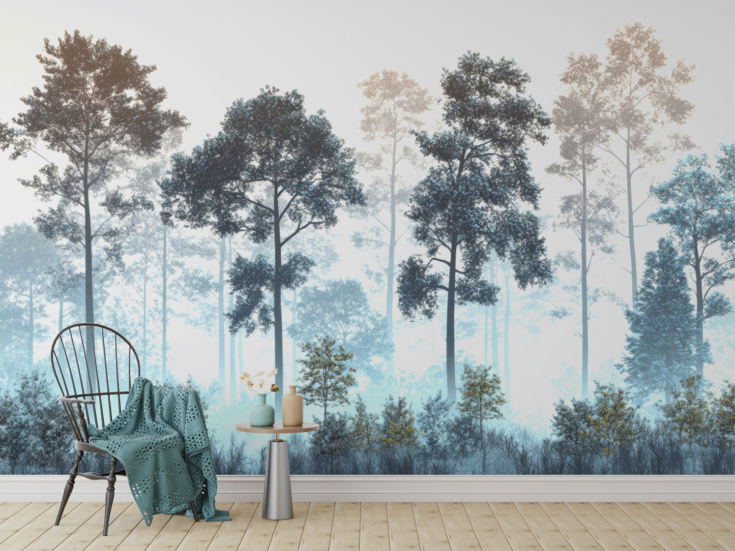 Misty Blue Forest Wall Mural