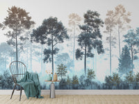 Misty Blue Forest Wall Mural