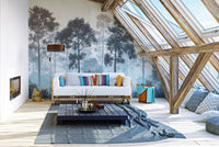 Misty Blue Forest Wall Mural