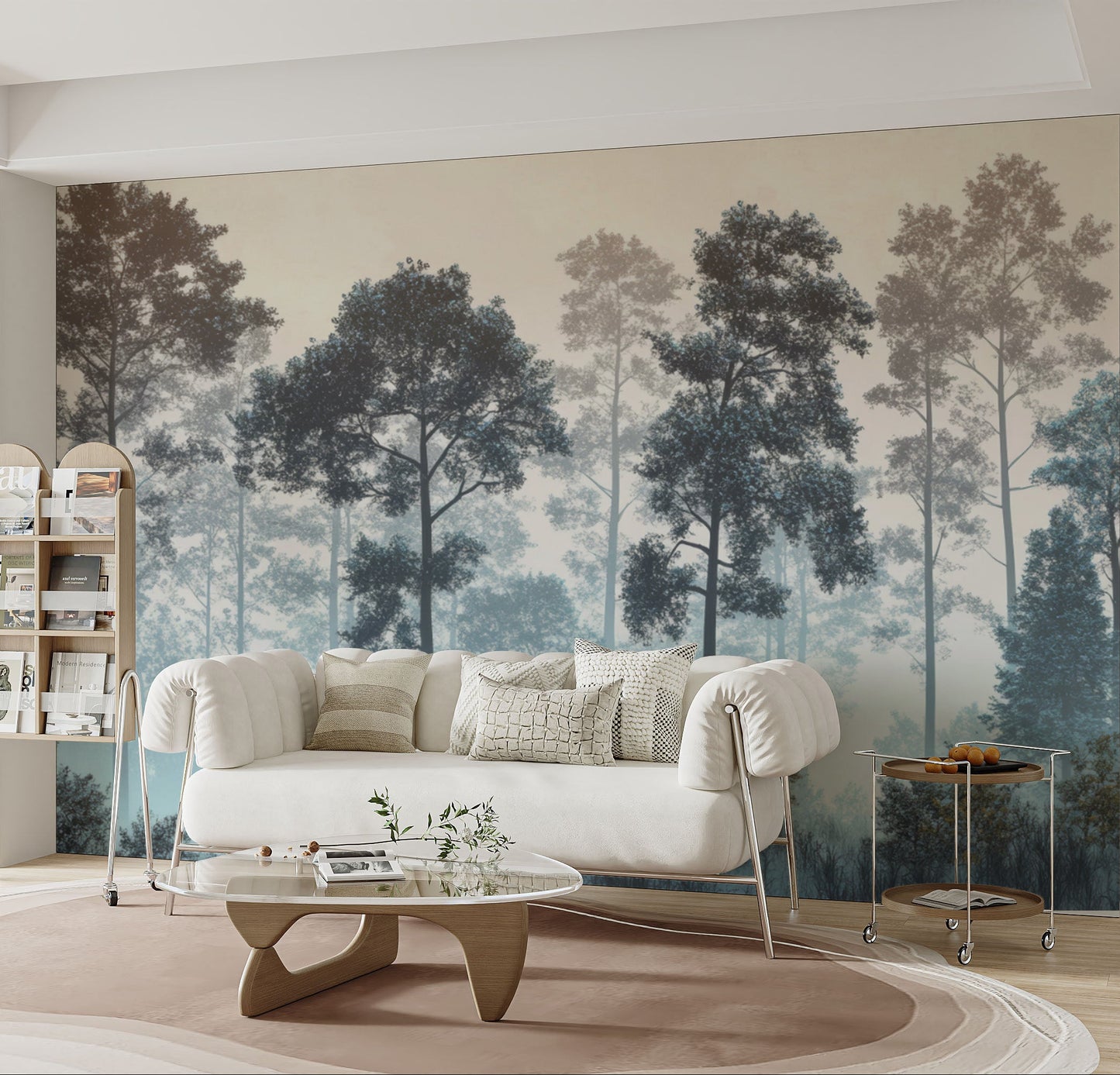 Misty Blue Forest Wall Mural
