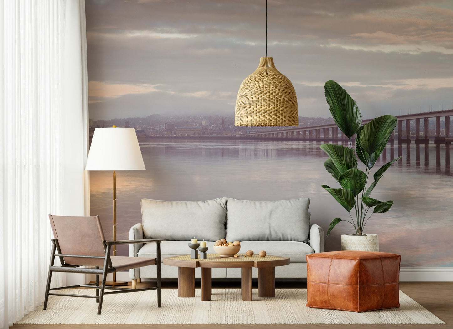 Interior design wall mural Misty Bridge dramatic misty river scene