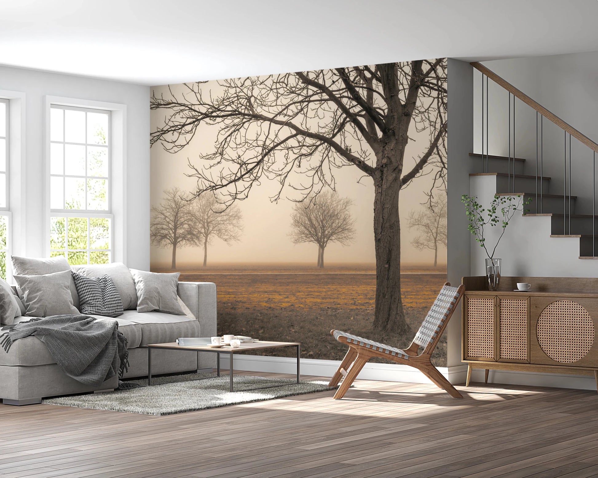 Misty Countryside Wall Mural
