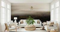 Symmetrical fog layers of Misty Dawn Meadow mural.