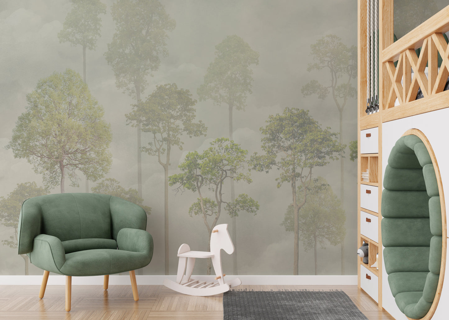 Misty Forest Green Wallpaper