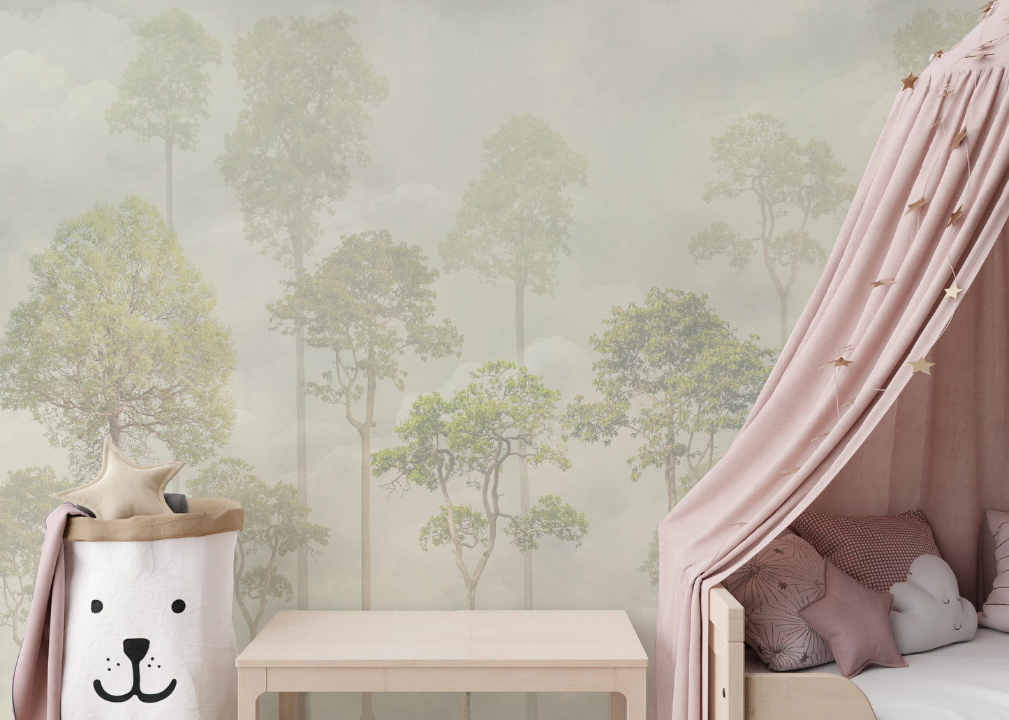 Misty Forest Green Wallpaper