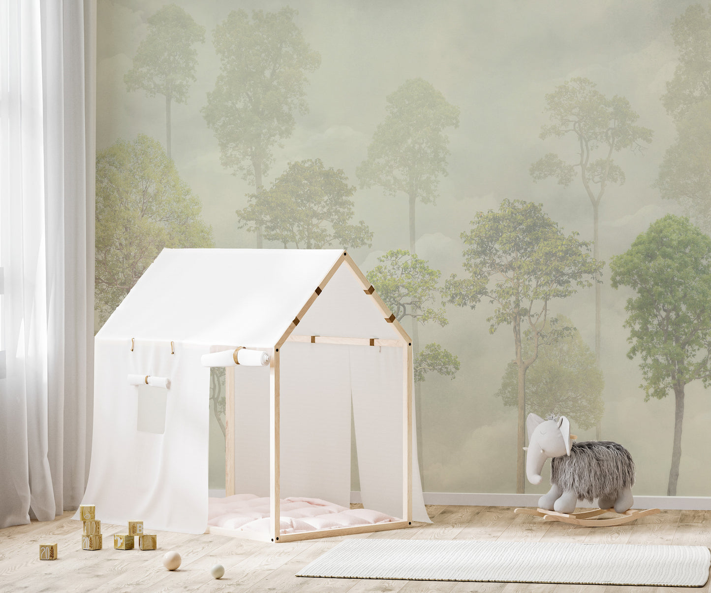 Misty Forest Green Wallpaper