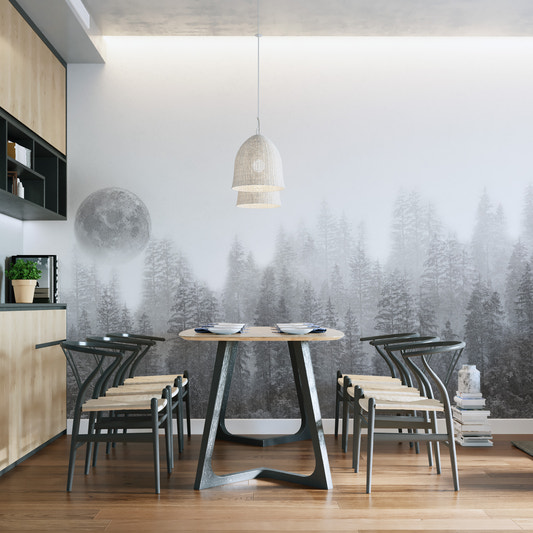 Misty forest moon wallpaper mural design