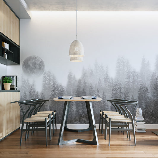 Misty forest moon wallpaper mural design