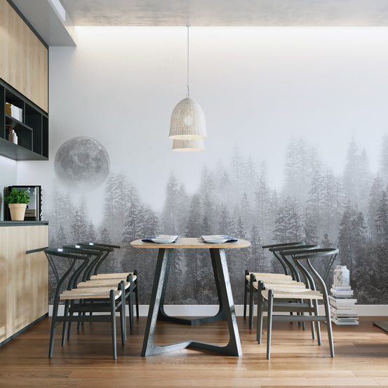 Misty forest moon wallpaper mural design
