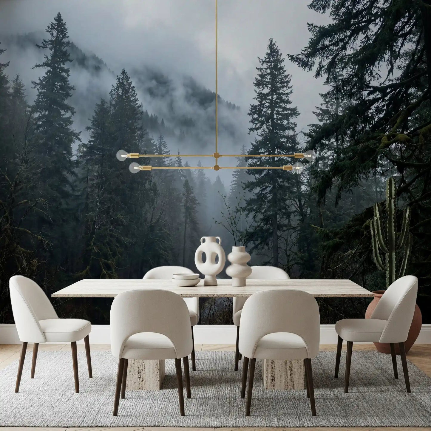 Misty Forest Path In Winter Wall Mural