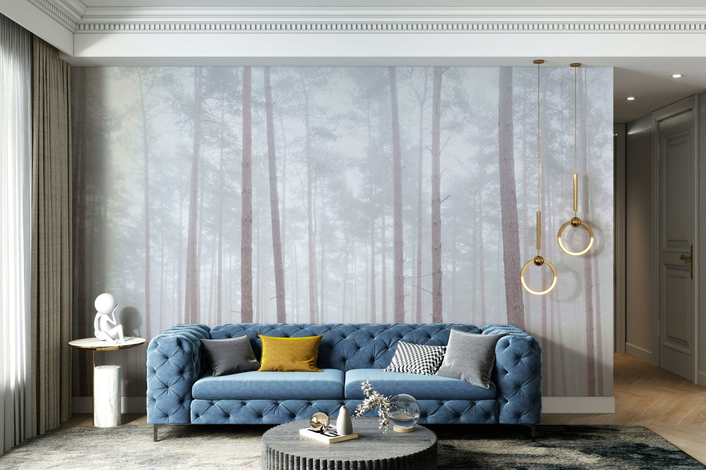 Serene foggy woodland wall mural

