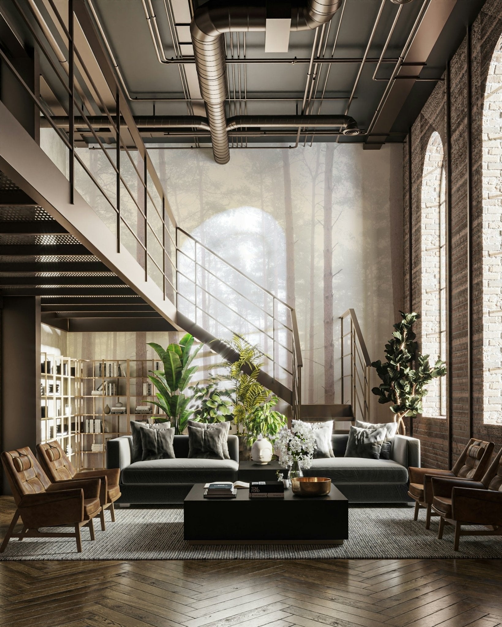 Tranquil vertical tree wall mural

