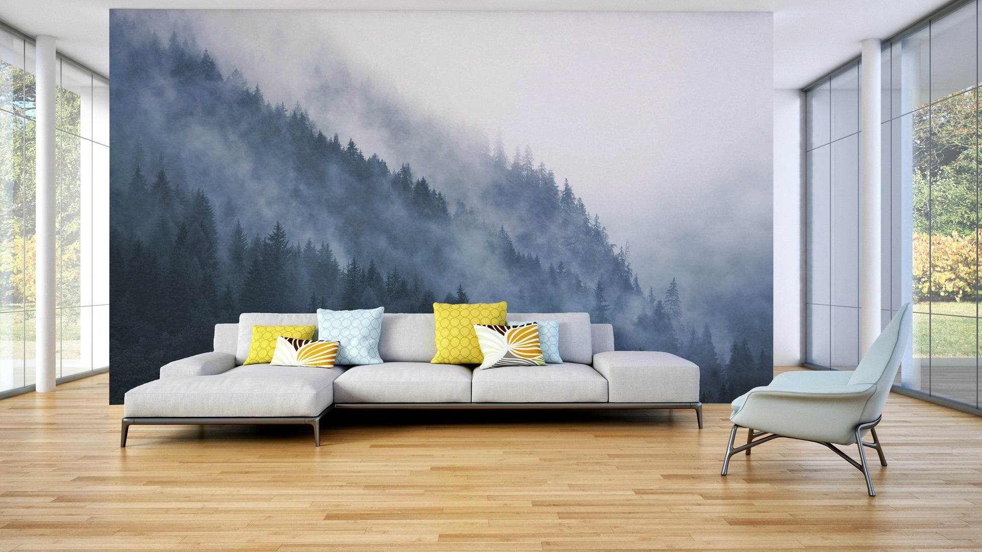 The mural has a soft, graceful feel.

