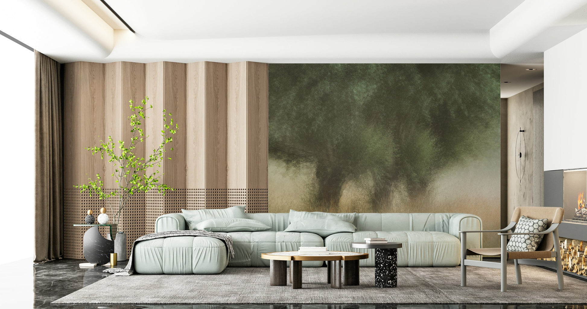 A tranquil ethereal woods wall mural for your decor.