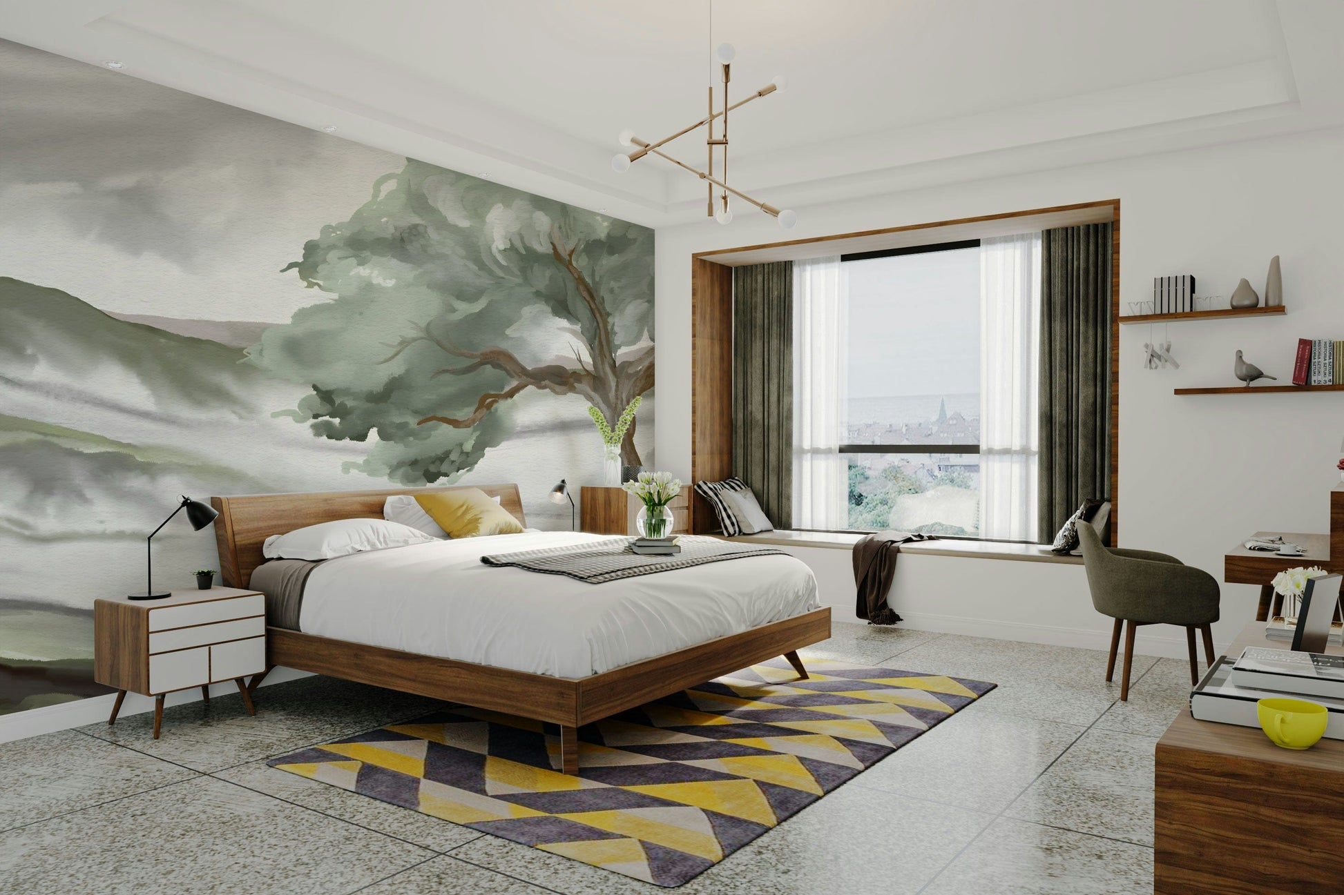 The peel and stick wallpaper showing realistic nature textures.