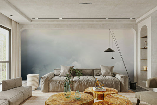 The wallpaper is used as a feature wall in a bedroom.