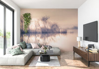 Serene Reflections water scene wall mural, calming tones and natural beauty.