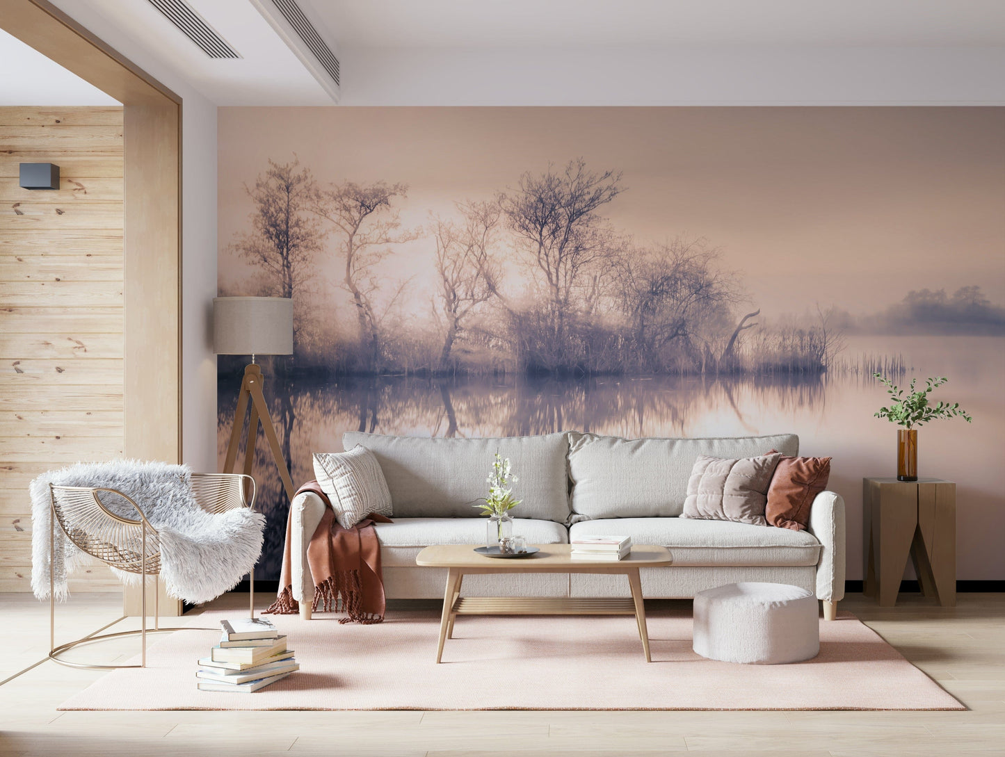 Serene Reflections wall mural capturing a foggy waterscape.