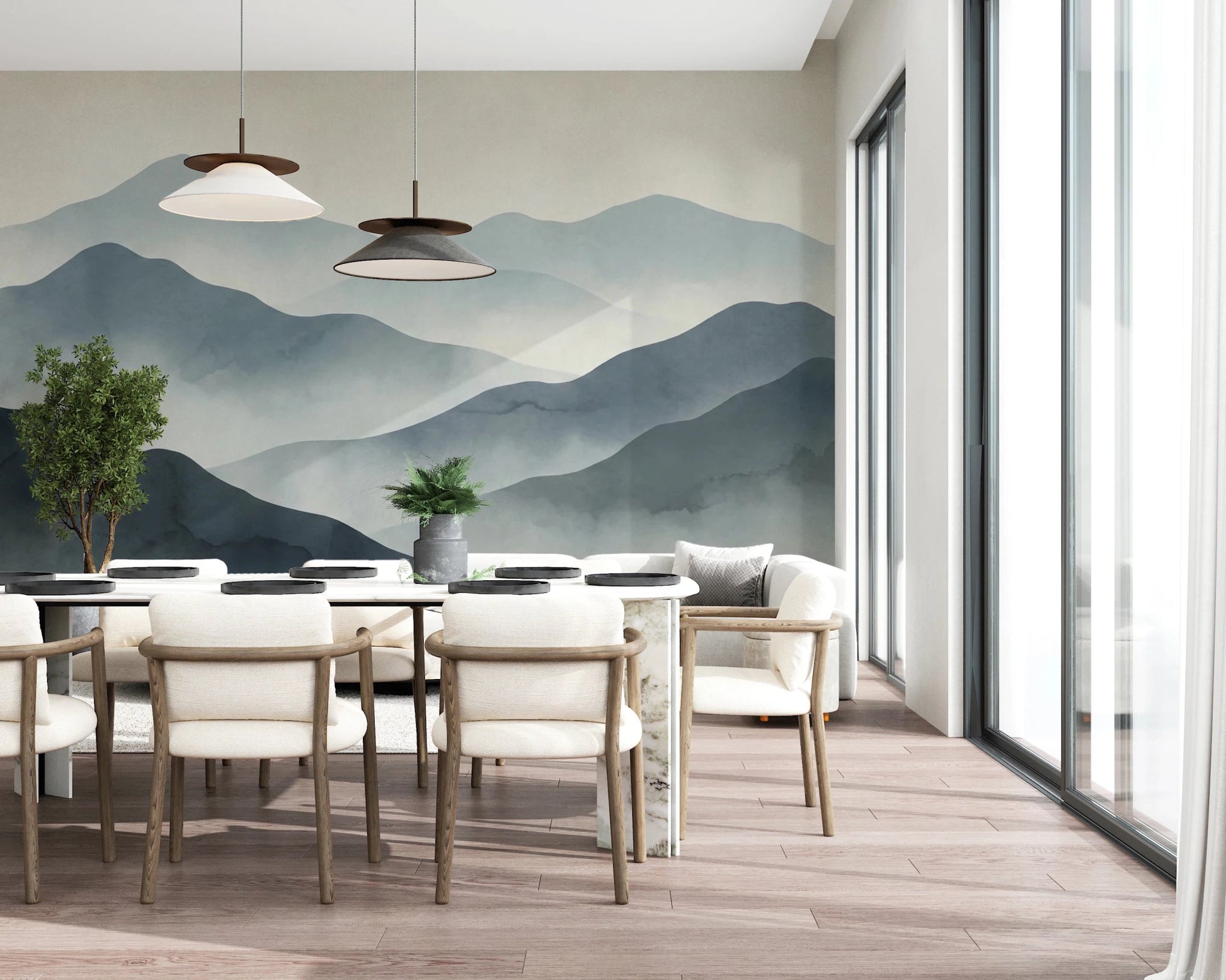 Misty Mountain Haze Wall Mural