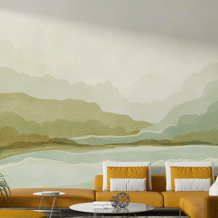 Misty Mountain Majesty mural for tranquil living spaces

