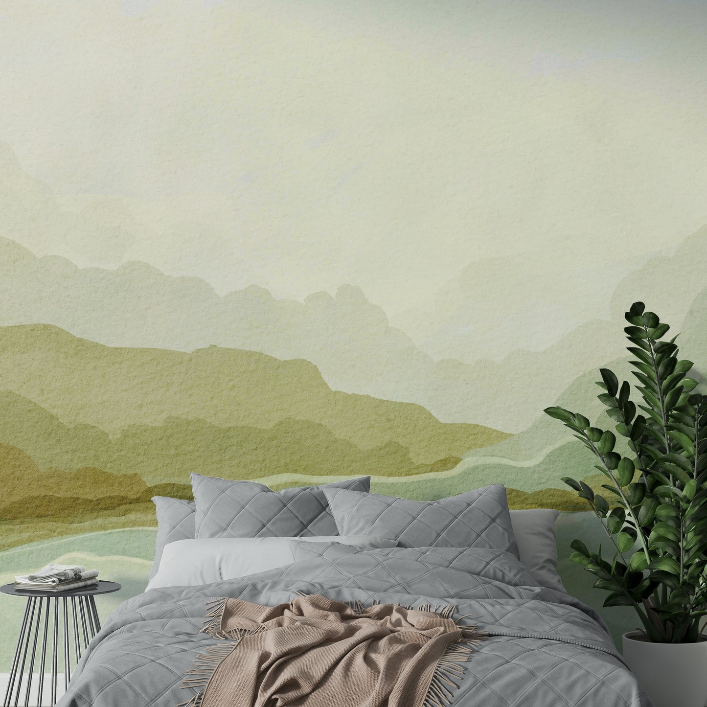 Misty mountain wall mural for nature-inspired rooms

