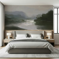 A beautiful wide-angle wall mural of a hazy river.
