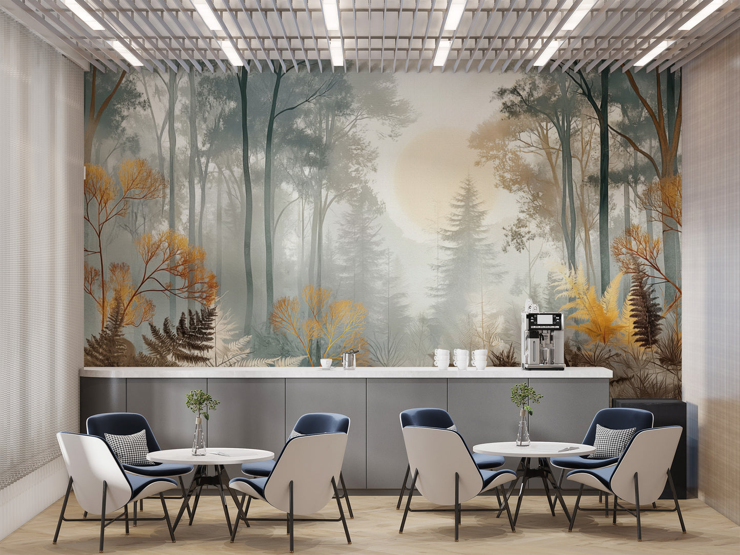 Misty Sunlit Forest Wall Mural