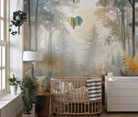 Misty Sunlit Forest Wall Mural