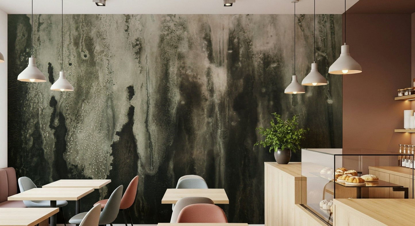 Wall mural with a tranquil waterfall scene enveloped in mist for calming bedrooms, living rooms, or offices.