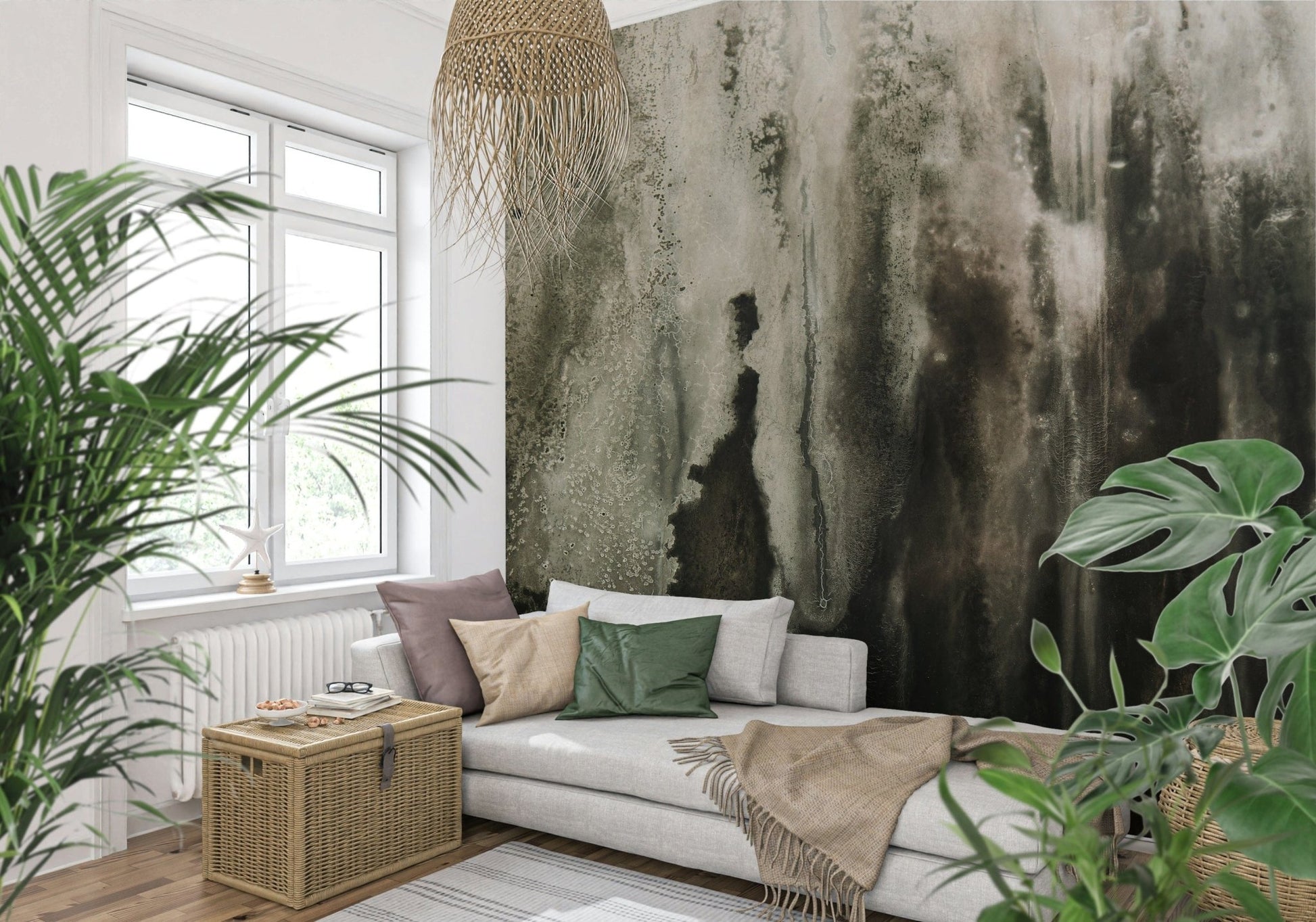 Nature-inspired waterfall wall mural blending misty effects and flowing water for peaceful accent walls.