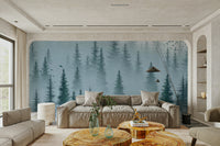 Scenic wallpaper of trees in morning mist