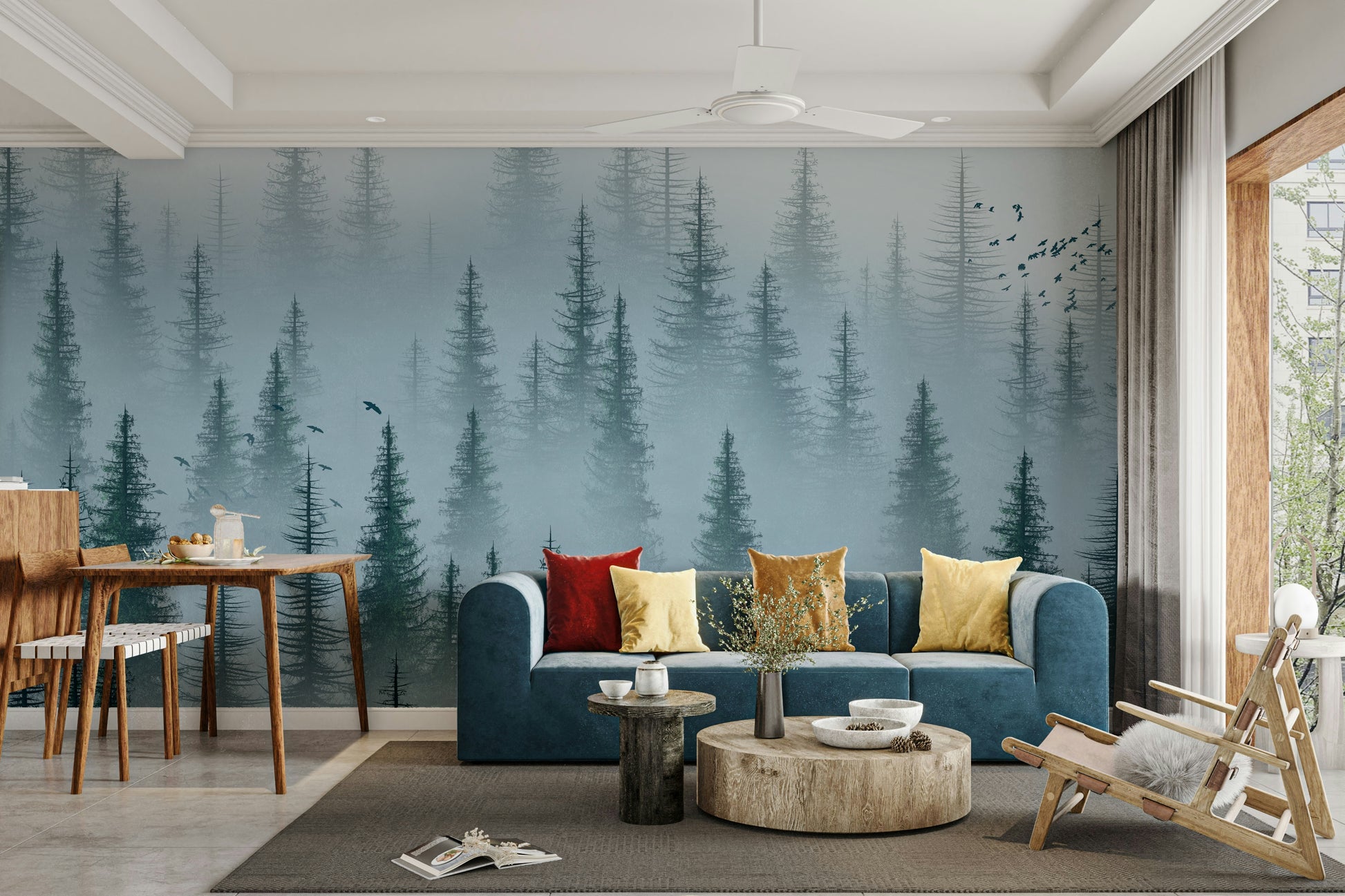 Serene forest wallpaper with misty atmosphere