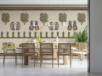 Close view of Mithila Majesty mural artwork on wall