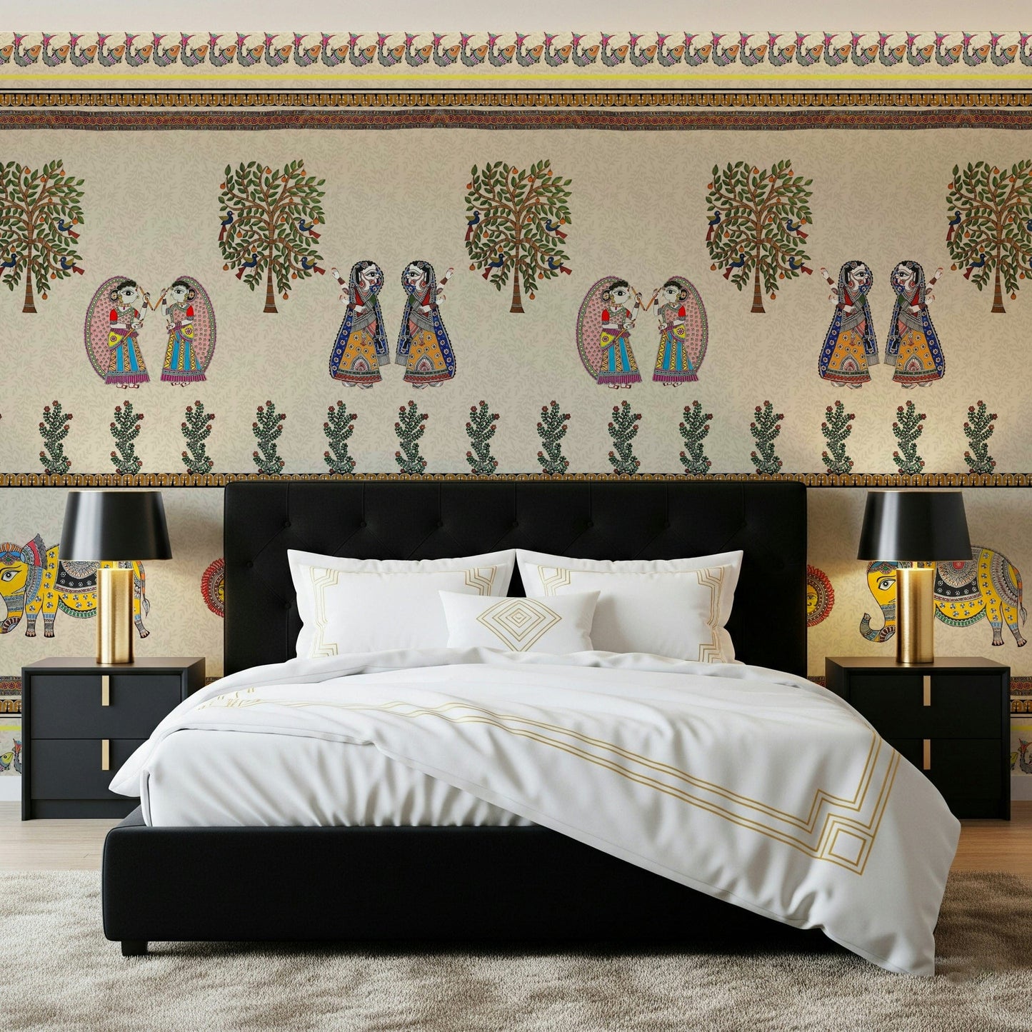 Indian folk art inspired Mithila wall mural design