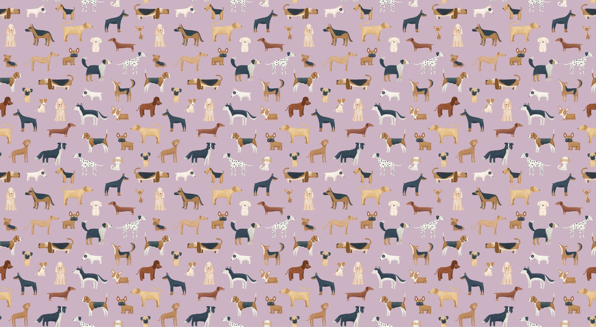 Lilac Dogs Pattern Wallpaper in your room — zoomed