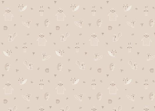 Beige Baby Forest Friends Wallpaper