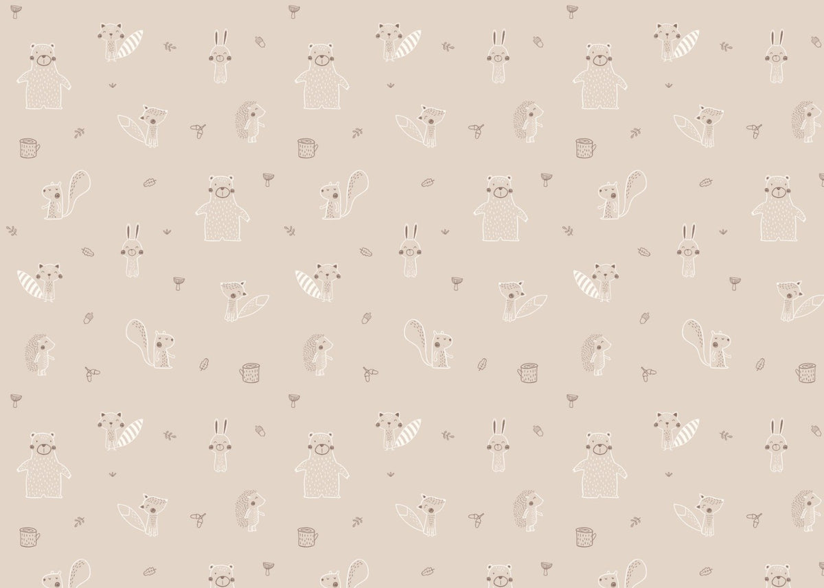 Beige Baby Forest Friends Wallpaper in your room