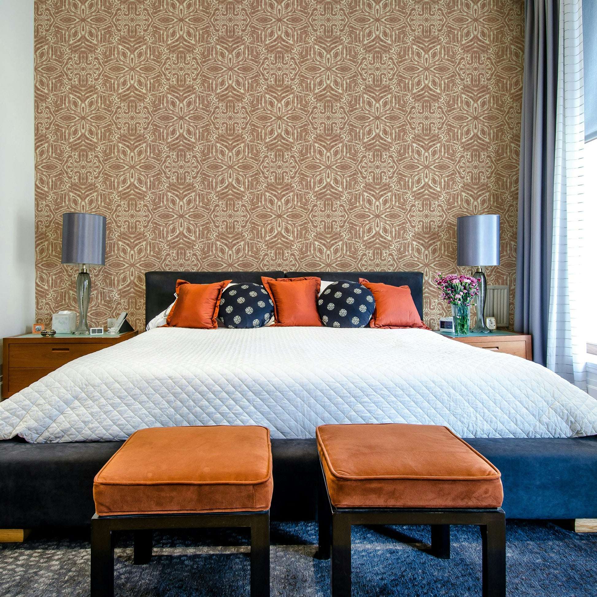 Earthy batik flower wallpaper

