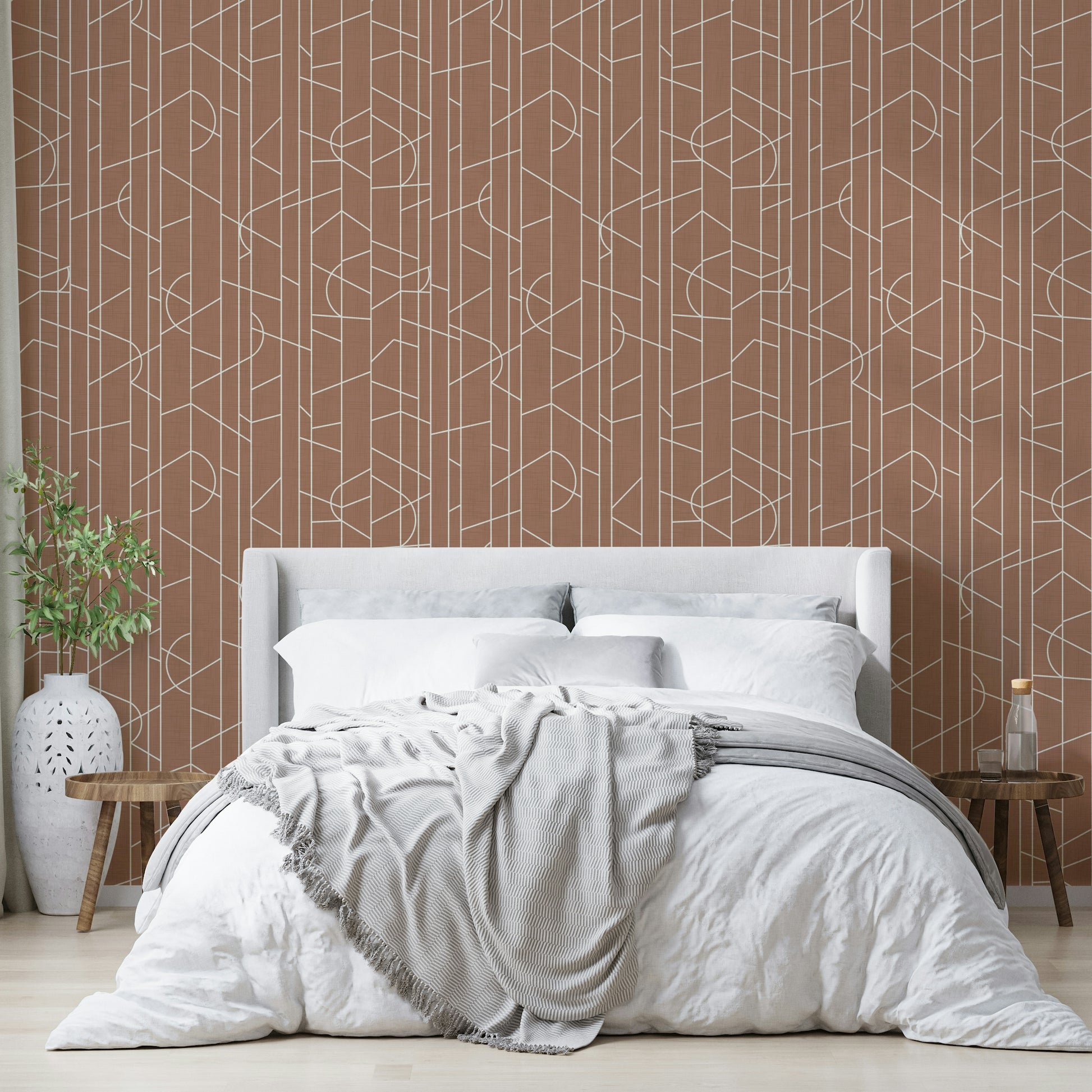 Soft wall mural with structured linear design

