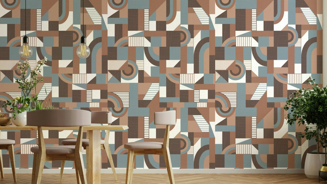 A wall mural featuring a soft, abstract pattern.

