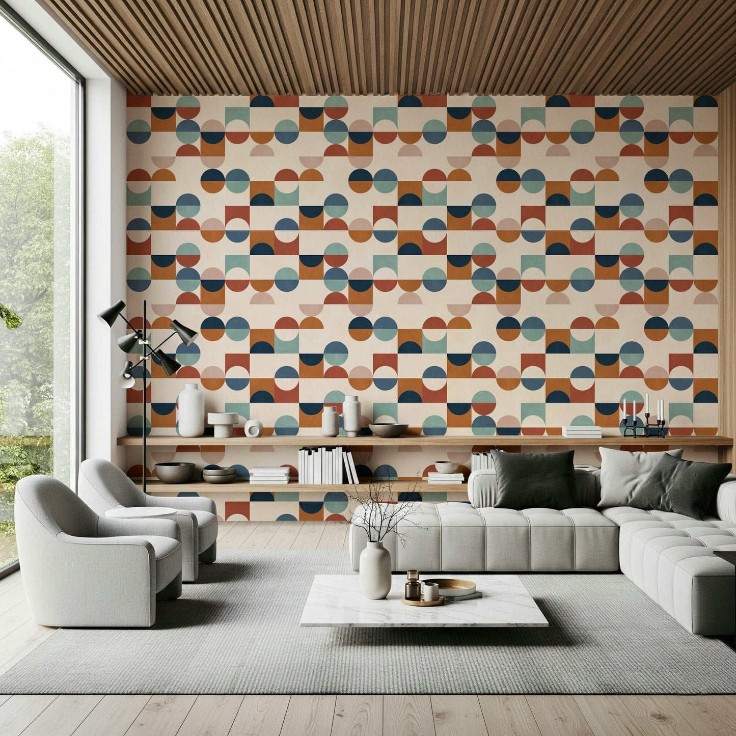Vintage style geometric wallpaper for living