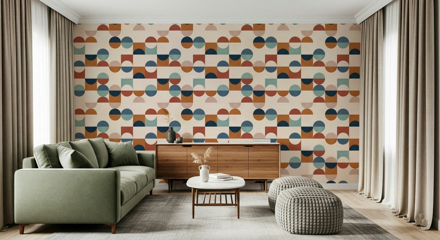 Modern block circle wallpaper in earthy tones