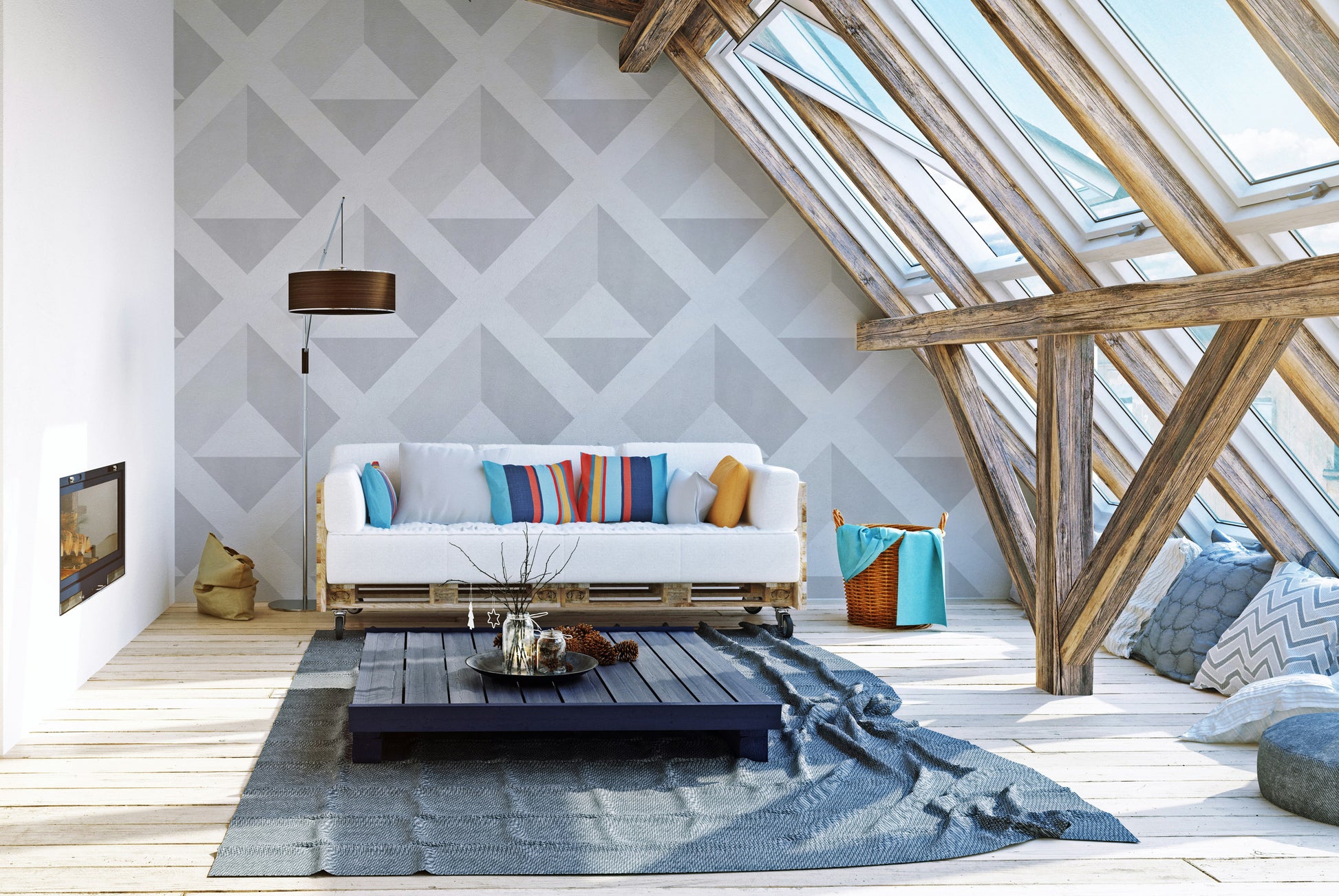 Sleek monochrome geometric illusion wallpaper design
