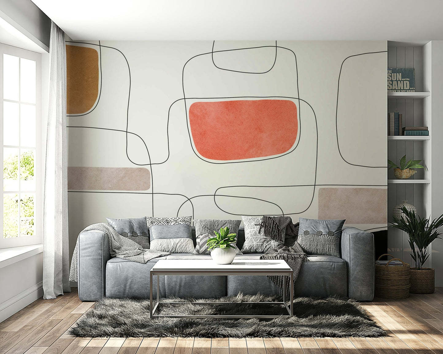 The colors are gentle and warm, including shades of creamy beige, soft gray, and a hint of brown.

