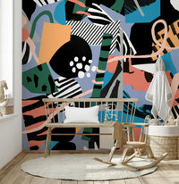 A beautiful abstract shapes wallpaper mural for a modern home.

