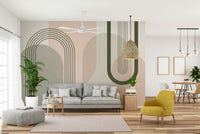 The colors are soft, muted tones of pink and green.

